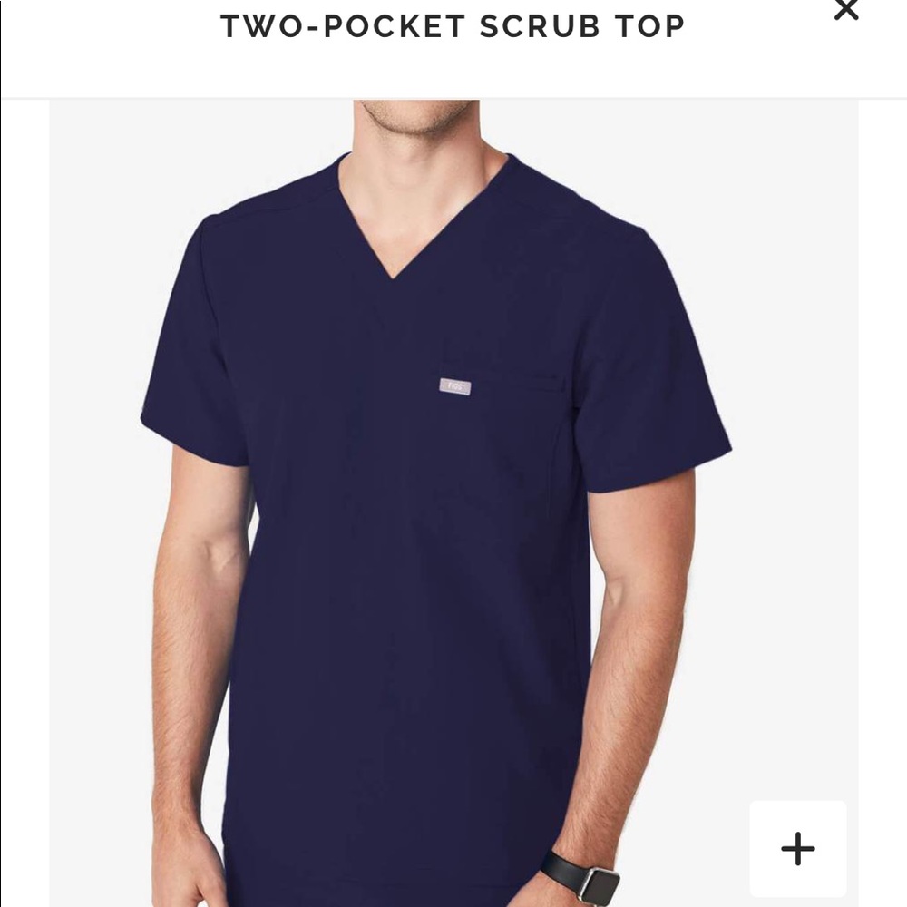NWT FIGS Men's Leon Navy Two-Pocket Scrub Top